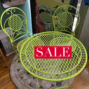 Green Round Cafe Table with Two Chairs